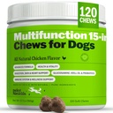 Deley Naturals 15 in 1 Multivitamin for Dogs - Complete Dog Vitamins and Supplements for Immune Support, Joint, Skin, Digestion, Heart & Overall Health - Daily Multifunction Supplements - 120 Chews