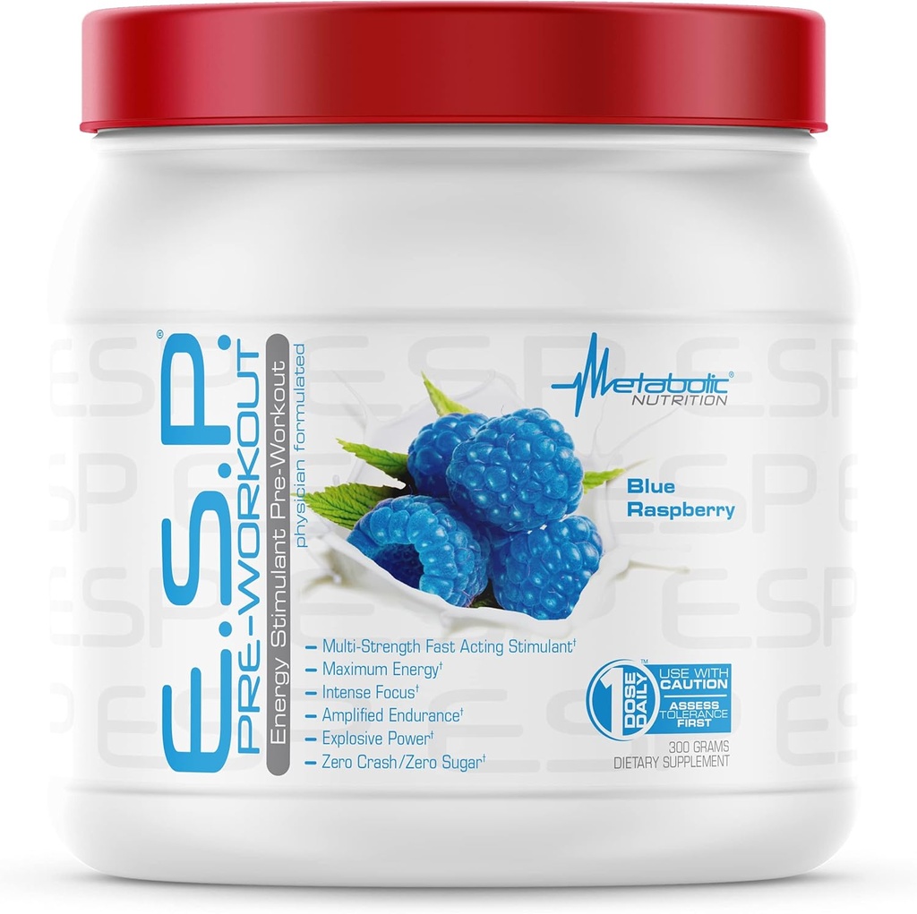 Nutrición Metabólica | ESP - Estimulando a pre-adestramento, suplemento de pre-adestramento | Enerxía e estimulación da resistencia | Natural, Safe & Mental Focus | Blue Raspberry, 300 Grams (90 Servizos)