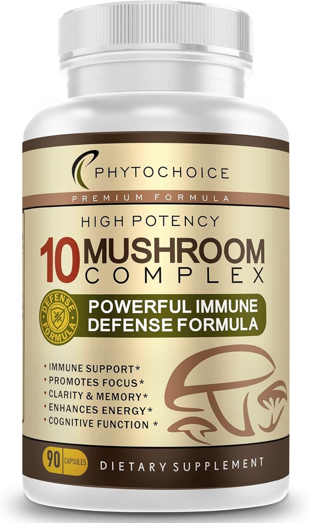 10 Mushroom Complex Nootropic Brain Supplement-Avanceret blanding av beste funksjonelle mushrooms-Brain minne fokus energi, immunstøtte-Lions Mane-Reishi-Cordyceps-Chaga-Turkey Tail (90 kapsler)