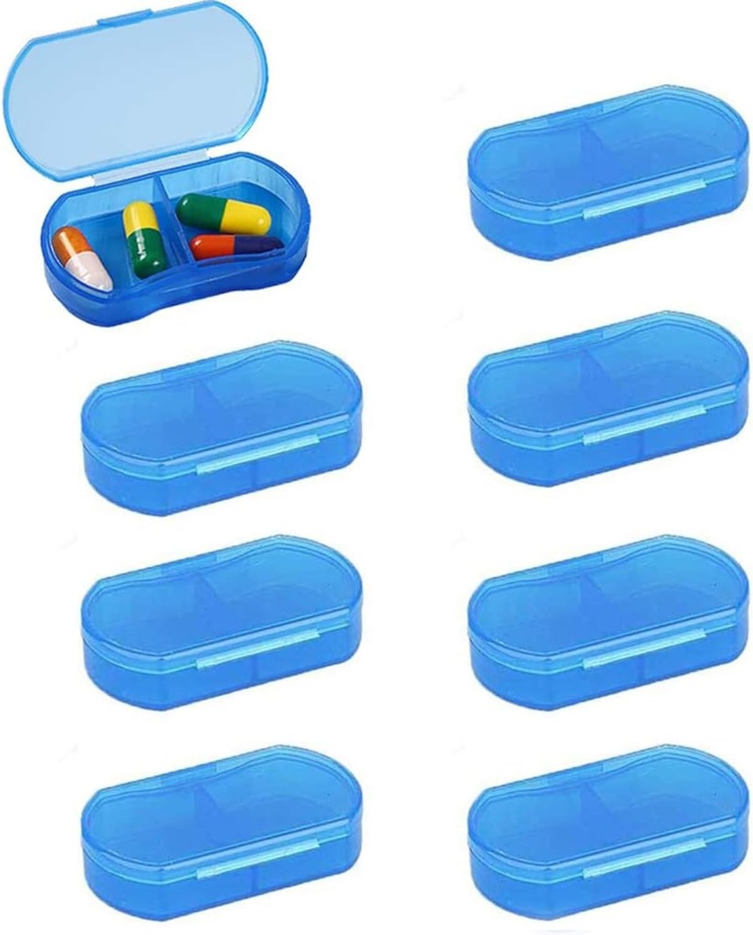 8PCS Pill Case Korraldaja Tasku Väike pillide hoidja, Daily AM & PM konteinerid, Ravimi hoidja, Ideaalne ravim, Vitamiin, täiendus, ideaalne reisimiseks, ideaalne rahakott (sinine)