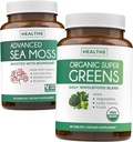 Irish Sea Moss & Organic Super Greens (1-fornecimento de mês) Supercharge Duo Bundle - Organic Irish Seamoss - Raw Vegan Superfood (60 Caps) & Organic Greens Pó com 28 frutas e vegetais (60 Caps)