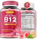 Metil B12 Gummies 5000 mcg/10000 mcg w/L-Metilfolato, B6, CoQ10, PQQ, Glicinato de magnésio, Complexo de vitamina B12 lipossomais de força extra para energia, foco, cérebro e imunidade 1Pacote