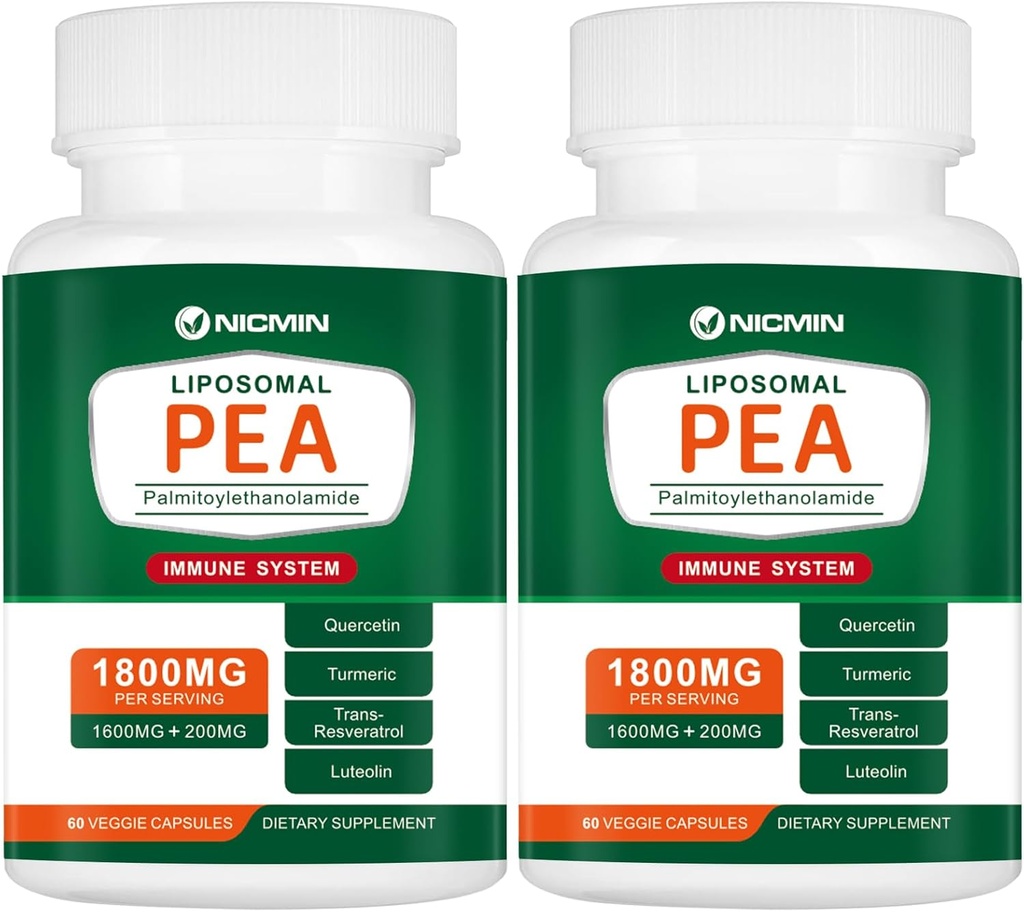 1600MG Palmitoylethanolamid 99% med Luteolin & Quercetin, Høj Absorption, Pea Supplement 120 Kapsler