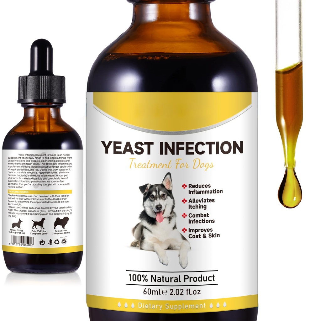 Natural Yeast Infection Treatment for Dogs, Dog Ear Infection Treatment, Dog Allergy Relief, Helps to Support Itch Relief, Inflammation Relief & More, Ear Infection Treatment for Dogs - 2 fl oz