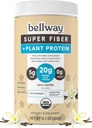 Bellway Super Fiber + Valgupulber, Suhkruvaba Orgaaniline Psyllium Kesta Lisapulber 20 g Taimevalguga Serving, Väga Vanilla, 12,7 oz