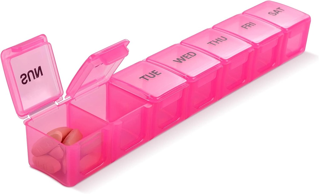 Pink XL Extra Stor Weekly og daglig pilleorganizer til piller / Vitamin / Fish Oil / Kosttilskud (Pink)