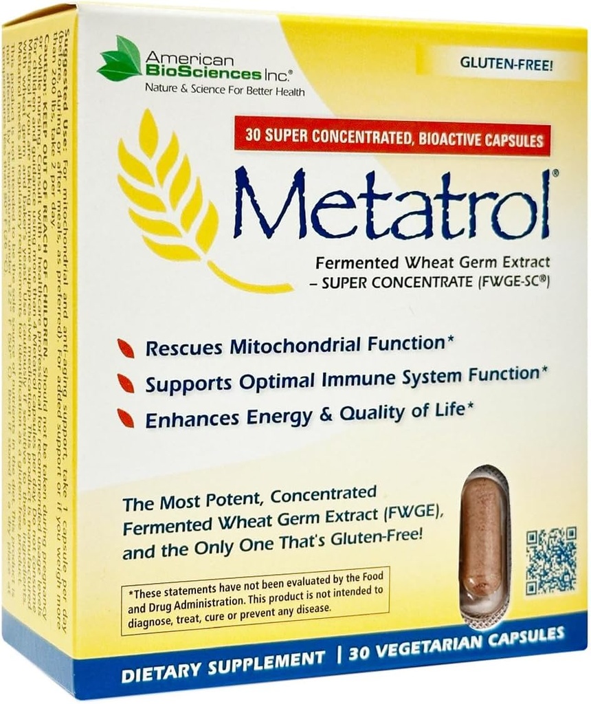 Biotecs American biotecnologys Metatrol Fermented Germ Extracture - Imune & Mitochondria Implementació de Renovat i millorat Energy - Guten Free - 30 Vegetarian Capules, 41mg