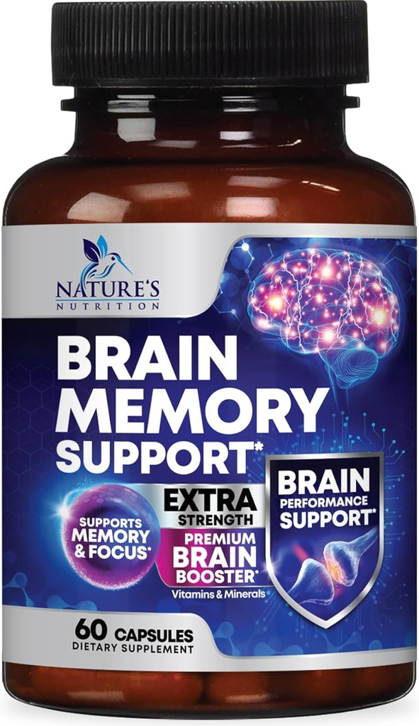 Brain Memory Supplement Pillen - 3X Stärke Nootropics for Concentration, Clarity & Focus Support - Brain Health Kognitive Vitamine mit Bacopa, Phosphatidylserine & DMAE, Brain Booster - 60 Kapseln