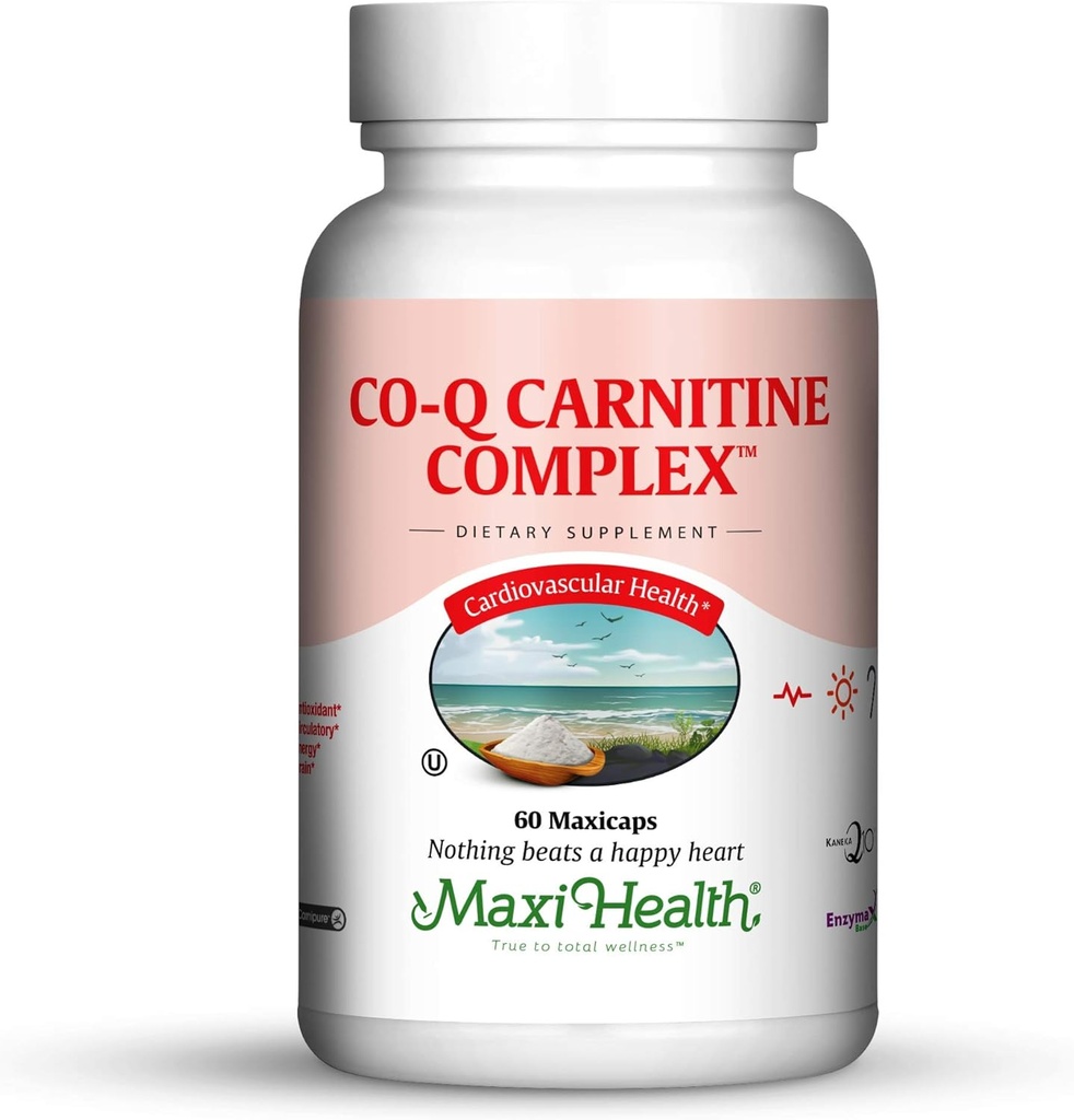 Maxi Health Coq Carnitine Complex - Koenzim Q10 & L- Carnitine - Heart Health - 60 Capsules - Kosher (CAR)