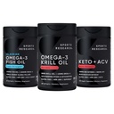 Sports Research Triple Strength Omega-3 Fish Oil, Antarctic Krill Oil + Phospholipids, Choline & Astaxanthin Mini-Softgels, Keto Plus ACV 500mg of Apple Cider Vinegar & 1500mg goBHB Exogenous Ketones