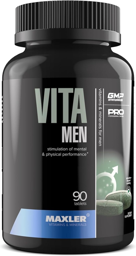 Maxler VitaMen Multivitamín pre mužov - vysoká potencie Pánske multivitamíny pre šport a výkon - Pánske vitamíny a minerály Blend, aminokyseliny Blend, Enzyme Blend - 90 tabliet