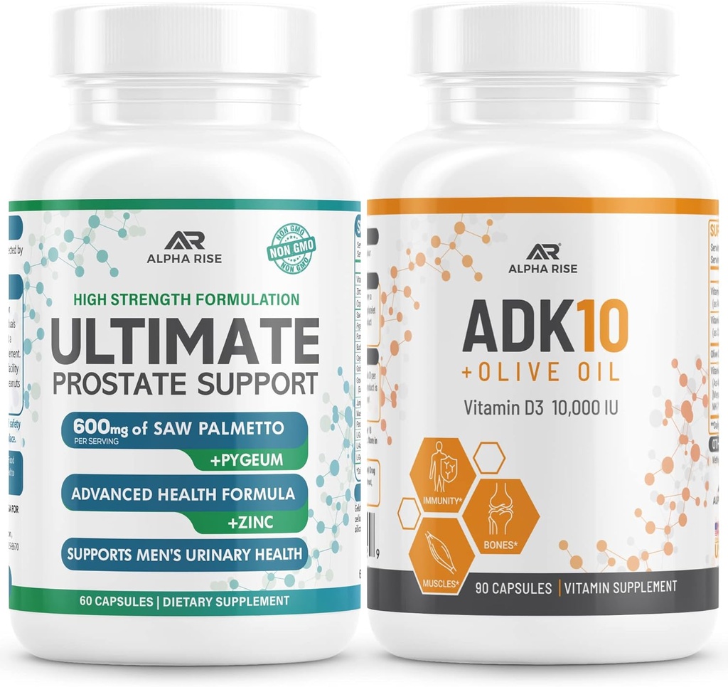 Best Over-The-Counter Prostate Support - Prostate Health Supplement for Men (60 Capsules) + ADK 10 Vitamin Supplement + Olive Oil for Better Absorption (90 Vegetarian Capsules)