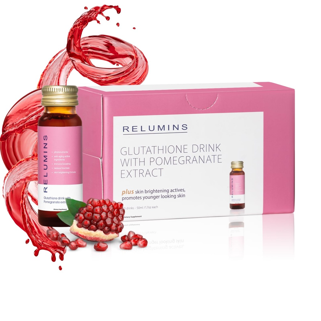 Relumins Glutathione Shots | Summer Glow Wellness | USA's No.1 Liquid Glutathione Drink with Collagen & Antioxidant Boost for Radiant Skin | Pomegranate Flavor | 10 Bottles x 50ml