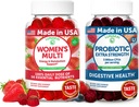 Lunakai USA Made Womens Multivitamin & Probiotic Gummies Bundle – 16 멀티 비타민 & 소화 지원을위한 프로바이오틱 – 60ct 각각