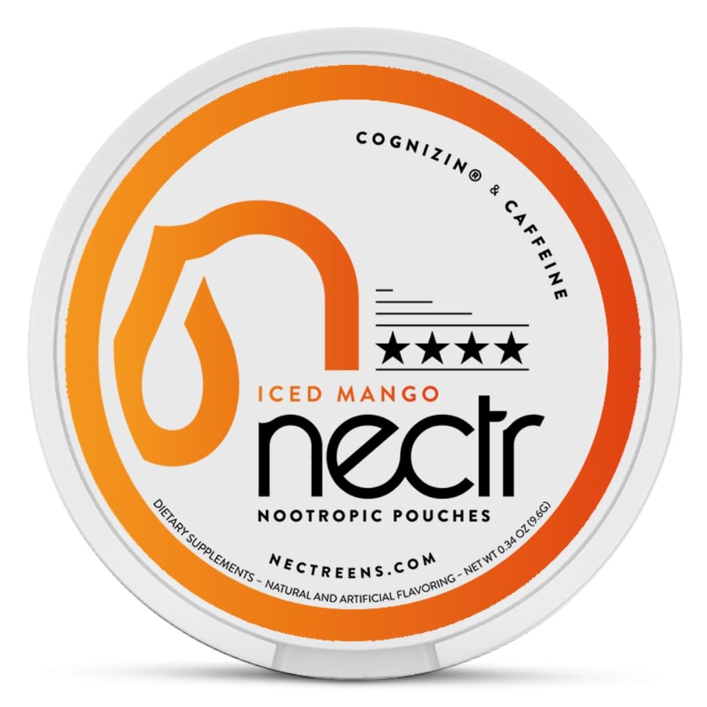 Nectr Energy Nootropic Pouches – Iced Mango Flavored, Caffeine Pouches with Cognizin® Citicoline. Sugar-Free Brain Treats. Smooth, Sustained Focus & Energy Supplement - 1 Puck of 16pcs