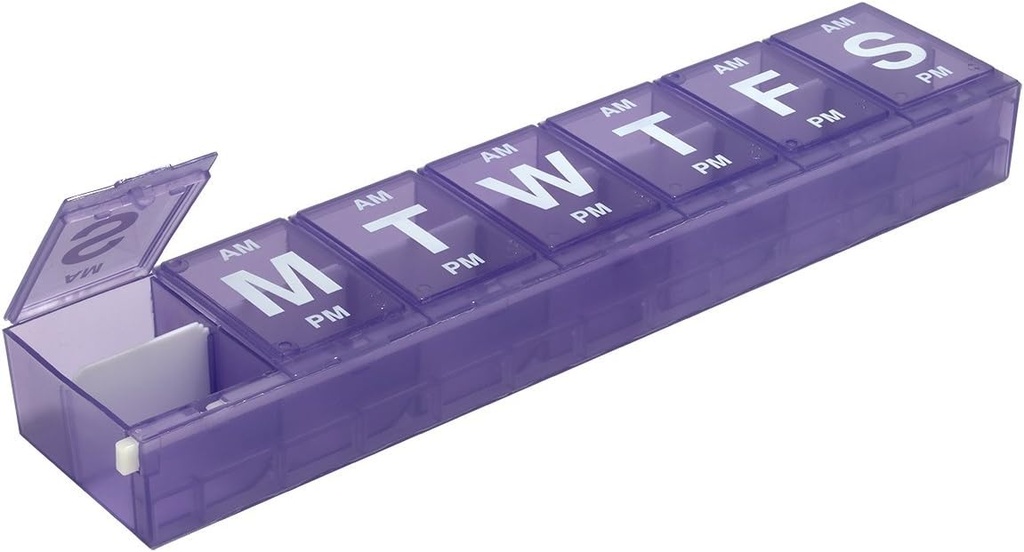 EZY DOSE Weekly (7-dan) AM/PM tablet Planner, primer, Vitamin Organizator Box, 3X-veliko zaklepanje Kompartmenti za varno predpisovanje zdravil, Preprečevanje nenamerno prelivanje, Barvni maj Vary, BPA brezplačno