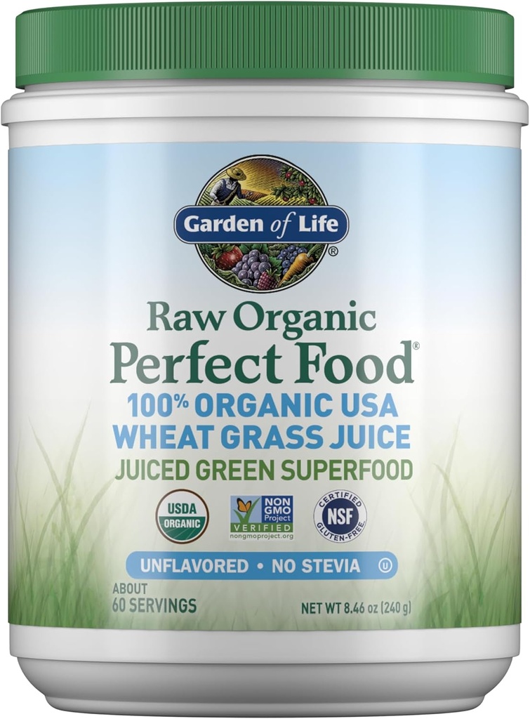 Garten des Lebens Raw Organic Perfect Food 100% Organic USA Weizen Grass Juice - Juiced Greens Superfood Greens Powder, 60 Portionen - Stevia-Free, Non-GMO, Vegan, Gluten Free Ganzes Nahrungsergänzungsmittel