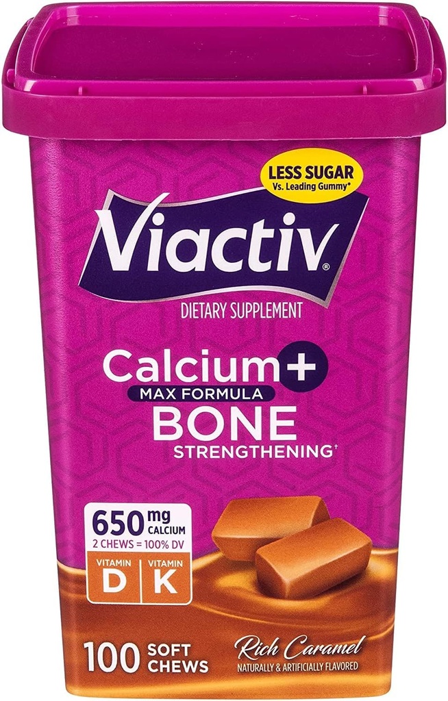 Viactiv Max Formula Calcium + Vitamin D3 Supplement for Bone Health, Багатий карамель, 100 м'яких трав - 6 пакет