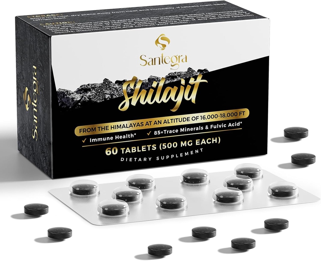 30.000 MG Shilajit Tablets, 100% Shilajit comprimate pure pentru femei & Men, Himalayan Organic, Acidul pelvian & 85+ Minerale Trace, Suplimentul de resin pentru energie și sistemul imunitar, 60 Conte