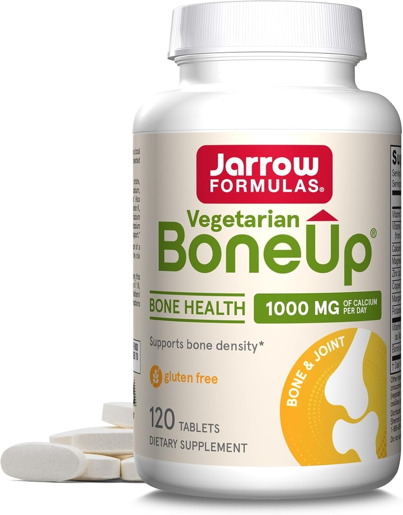 Jarrow Formulak BoneUp Vegetarian - 120 Tablet - Begetarianoa/Vegan osagarria Hezur Osasun Veganerako - D3 bitaminaren iturburu lagunak, K2 bitamina (Mk-7) eta Kaltzioa - 60 zerbitzatu