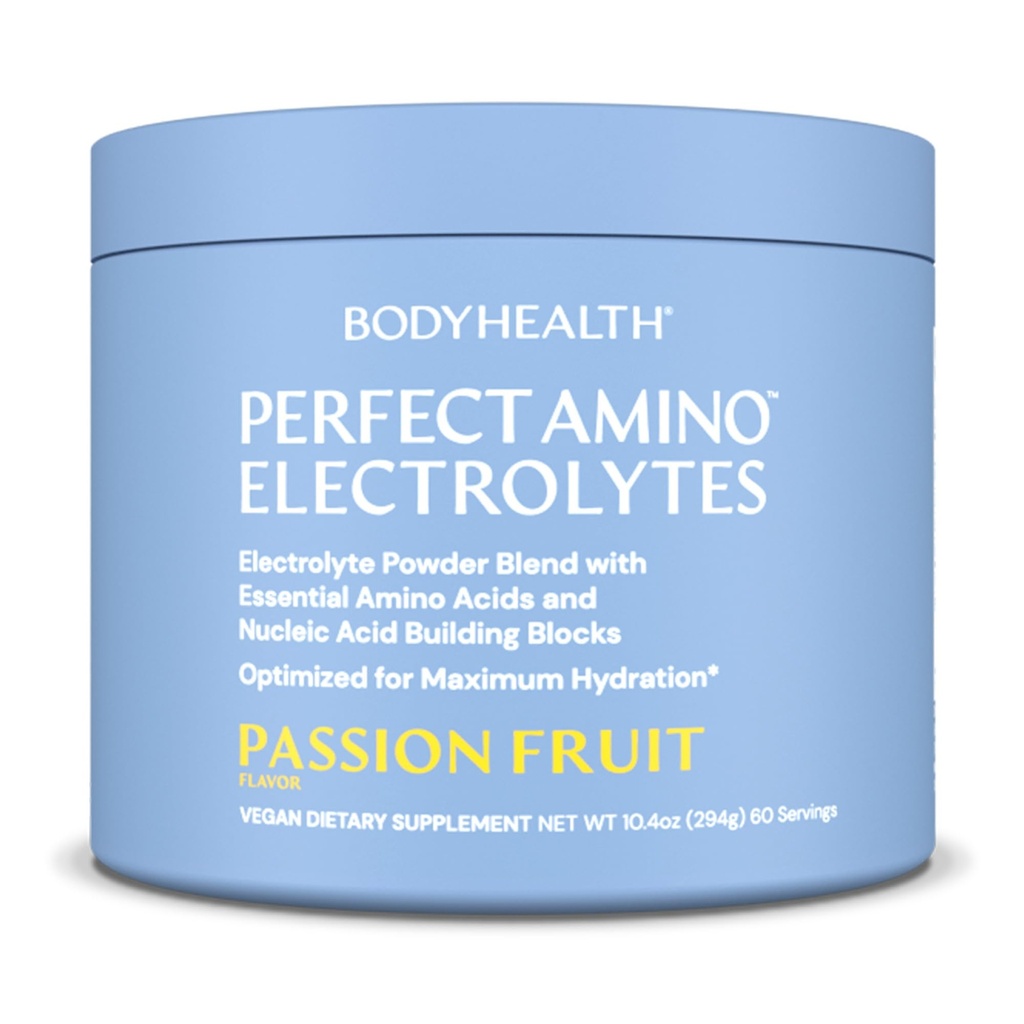 BodyHealth PerfectAmino Electrolytes Powder No Sugar, Hydration Fasting Keto Zero Sugar Electrolytes Drink Mix with Trace Minerals - Passion Fruit - 60 Servings