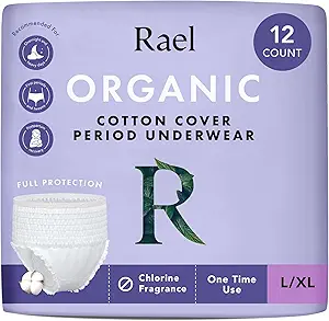 Rael Disposable Underwear for Women, Organic Cotton Cover - Postpartum Essentials, Leak Locker, Unscented, Maximum Coverage (Size L-XL, 12 Count)
