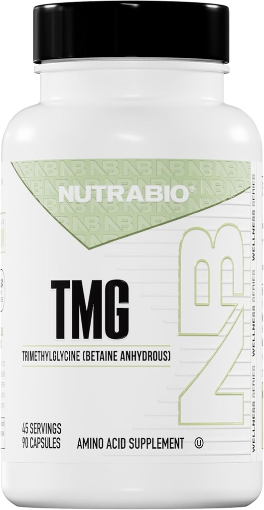 NutraBio TMG gehigarriak (Betaine Anhydrous, Trimethylglycine), Homocysteine gehigarriak, 500mg -Pure Tmg Supplement, TMG kapsulak
