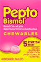 Nausea, Heartburn, Indigestion, Upset Stomach 및 Diarrhea를 위한 Pepto Bismol Chewable 정제 - 5개의 증상 빠른 기복, 본래 풍미, 48 ct