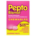 Pepto Bismol Chewable Tablets, Upset Stomach Relief, Nausea Relief, Heartburn Relief, Indigestion Relief, Anti Diarrhea Medication for Adults - 5 Symptom Relief, 48 ct