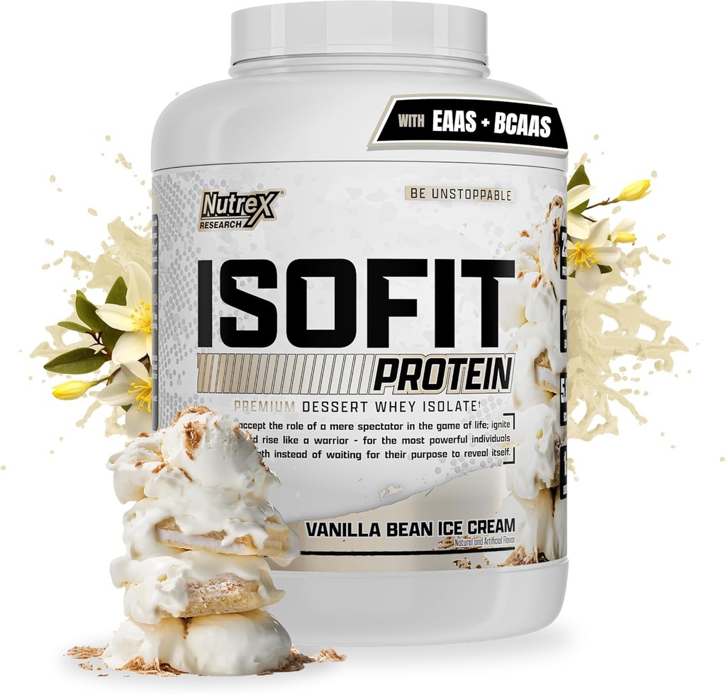 Nutrex forskning IsoFit Whey Protein Powder Instantized 100% Whey Protein Isolate (70 Serveringer, Vanilla Bean Ice Cream)