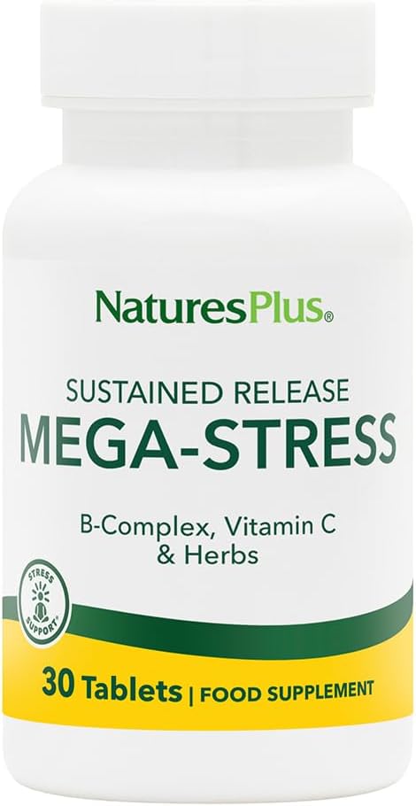 Natures Plus Mega Complex, Setrvalá verze - 30 Vegetariánských tablet - B Complex, Vitamin C dodatek, Heřmánek & Byliny - Gluten- Free - 30 Služeb