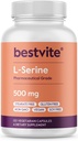 BESTVITE L-Serine 500 mg (120 vegetarijanskih kapsul) - brez stearatov - veganski - brez GSO - brez glutena