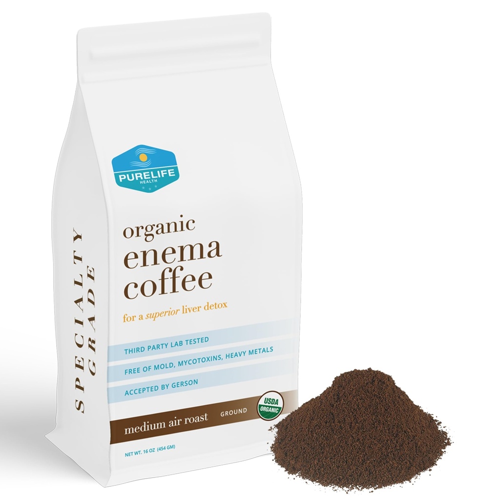 PureLife Enema Coffee- 1 Lb - Organic Gerson Specific - Ground - Mold & Fungus Free - Air Roasted Medium / Shipped Fresh- American Owned and Operated Since 2012