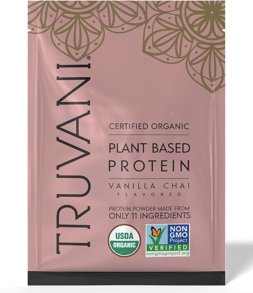 Truvani Vegan Pea Protein Powder | Vanilla Chai | 20g Organic Plant Based Protein | 1 Serving | Keto | Gluten & Dairy Free | Low Carb | No added Sugar