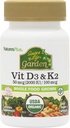 Nature Plus Source of Life Garden Witamina D3 & K2- 60 Kapsułki wegetariańskie - Promotes Bone Support, Immune Function, Cardioviral Health & Mood Balance - Wegan, Gluten Free - 60 Sługi