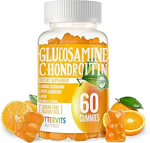 Glucosamine Chondroitin Gummies with MSM & Elderberry Extra Strength - Joint Support, Antioxidant Immune Support Supplement for Adults, Men & Women.60 Orange Gummies