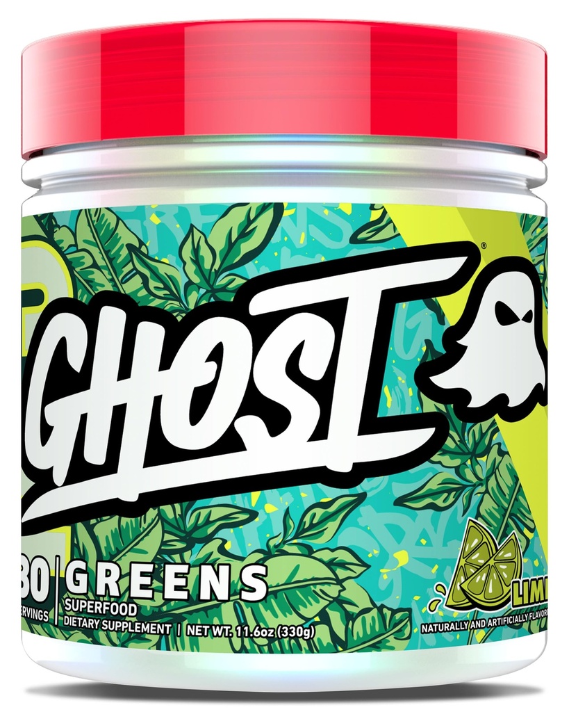 GHOST Greens Powder, Lime - 30 Servings - 19 Superfood Greens & Reds Powder, Fruits, Vegetables, Spirulina, & Chlorella, Prebiotics, 10 Billion CFU Probiotic & Digestive Enzymes - Gluten-Free
