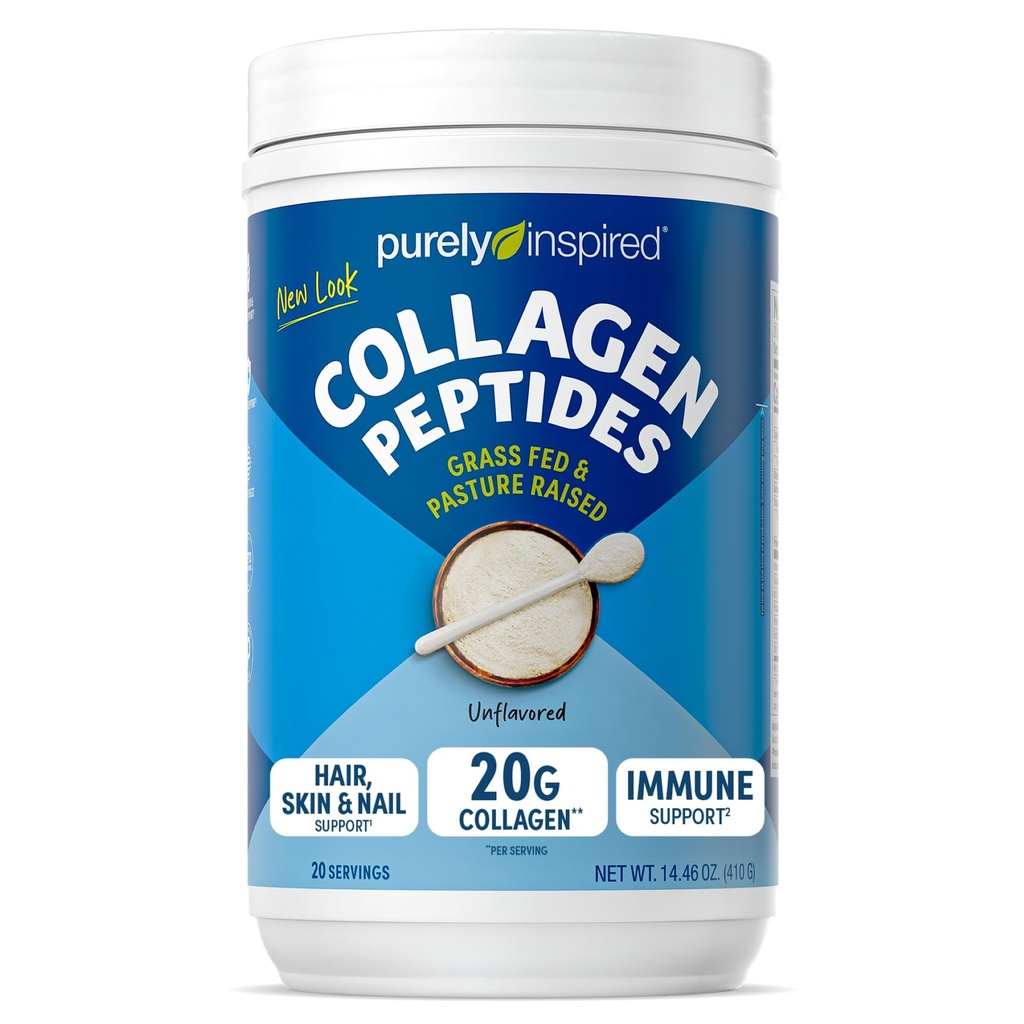 Purely Inspired Collagen Powder, Unflavored (20 Servings) - 20g Hydrolyzed Collagen Peptides Protein Powder for Women & Men - Grass-Fed & Pasture Raised Supports Hair, Nail, Skin, Bone & Joint Health