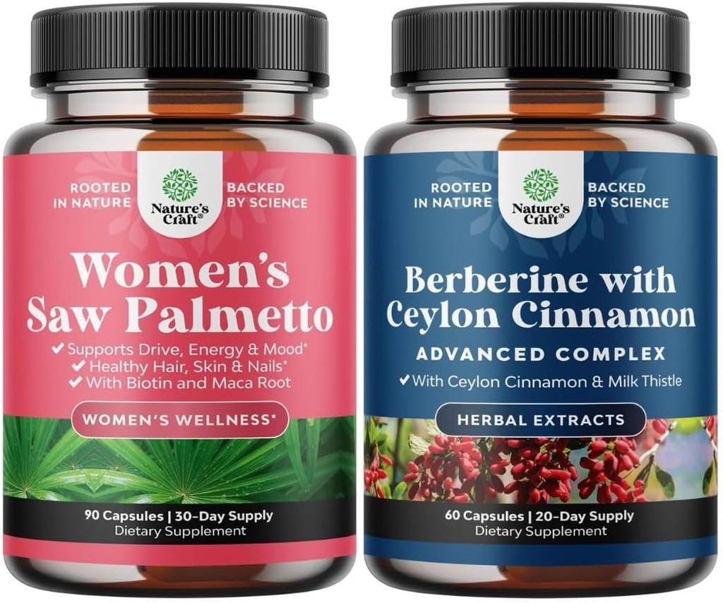 รวมพลังพิเศษ Saw Palmetto for ผู้หญิง และ Balancing Berberine บวก 1200mg Complex - DHT Bloger brainter valuesing values for hands - Antoxidident Berberine with Cylon Cynnamon Capsutions