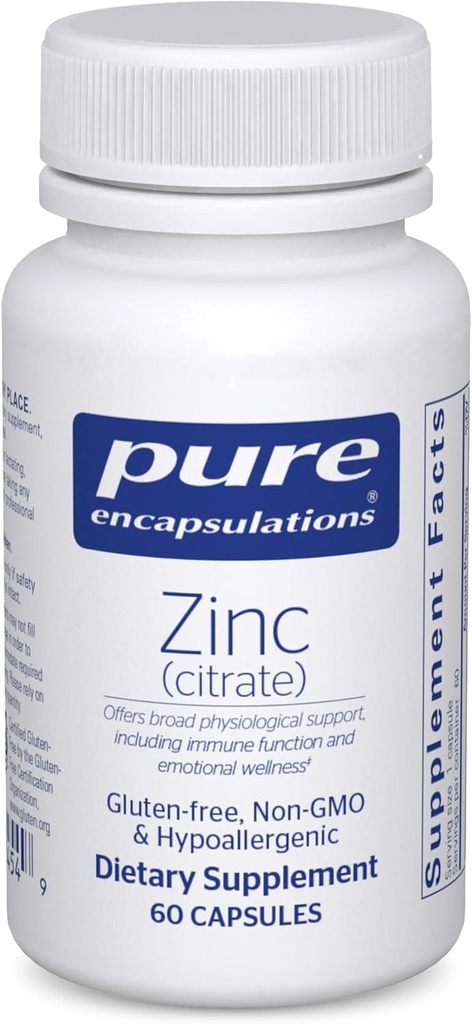Encapsulasi Murni Zinc (Citrate) - untuk sistem kekebalan tubuh, Pengembangan dan Metabolisme * - Suplemen Mineral dengan Enzymes - Zinc Absorbable - Vegan & Non-GMO - 60 Kapsul