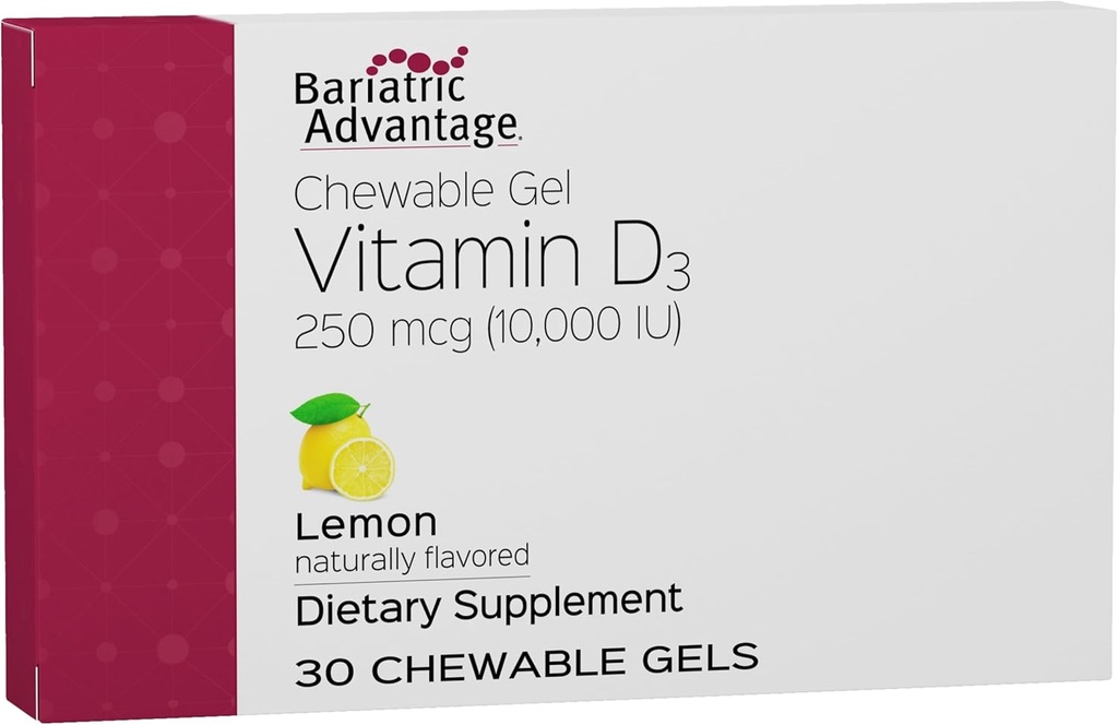 Bariatrisk Fordel Vitamin D Gels 10.000 IE - Vitamin D3 Chewable Gels - Bone Health Support* - For Bariatrisk pasienter - God Flavor vitaminer - Lett å bruke - 30 Count