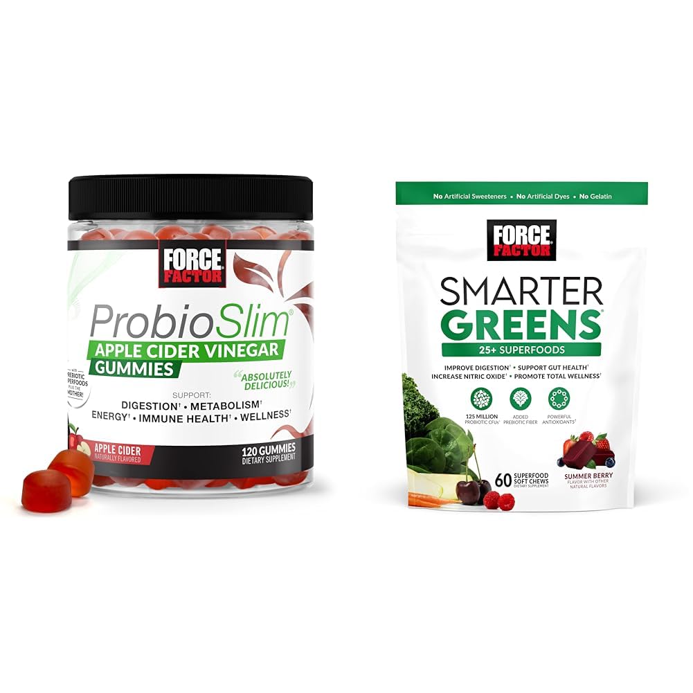 Force Factor ProbioSlim Apple Cider Vinegar Gummies with Organic, LactoSpore & Smarter Greens Superfood Chews, Greens and Superfoods with Probiotics, Antioxidant