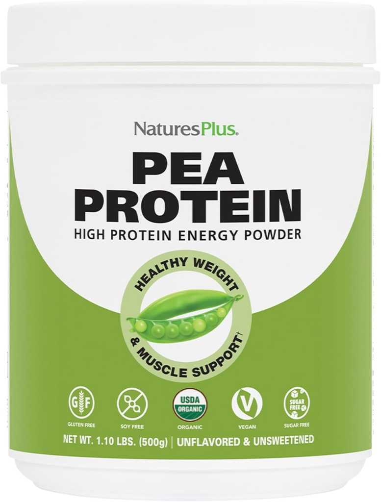 Natures Plus Organic Pea proteini - 1.1 lbs, Vegan İçecek Toz - Yüksek Enerji Protein Tozu, Açlık Suppressant, Kas Builder, Kalp Sağlığını Teşvik Ediyor - Gluten-Free - 25 Hizmetler