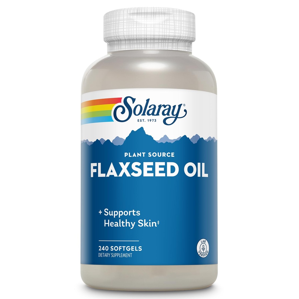 SOLARAY Flaxseed Oil 3000 mg with Omega 3 6 9, Flax Seed Softgels for Skin Health, Triple Omega Supplement, Non-GMO, Gluten Free, Lab Verified - 60-Day Guarantee - 80 Servings, 240 Softgels