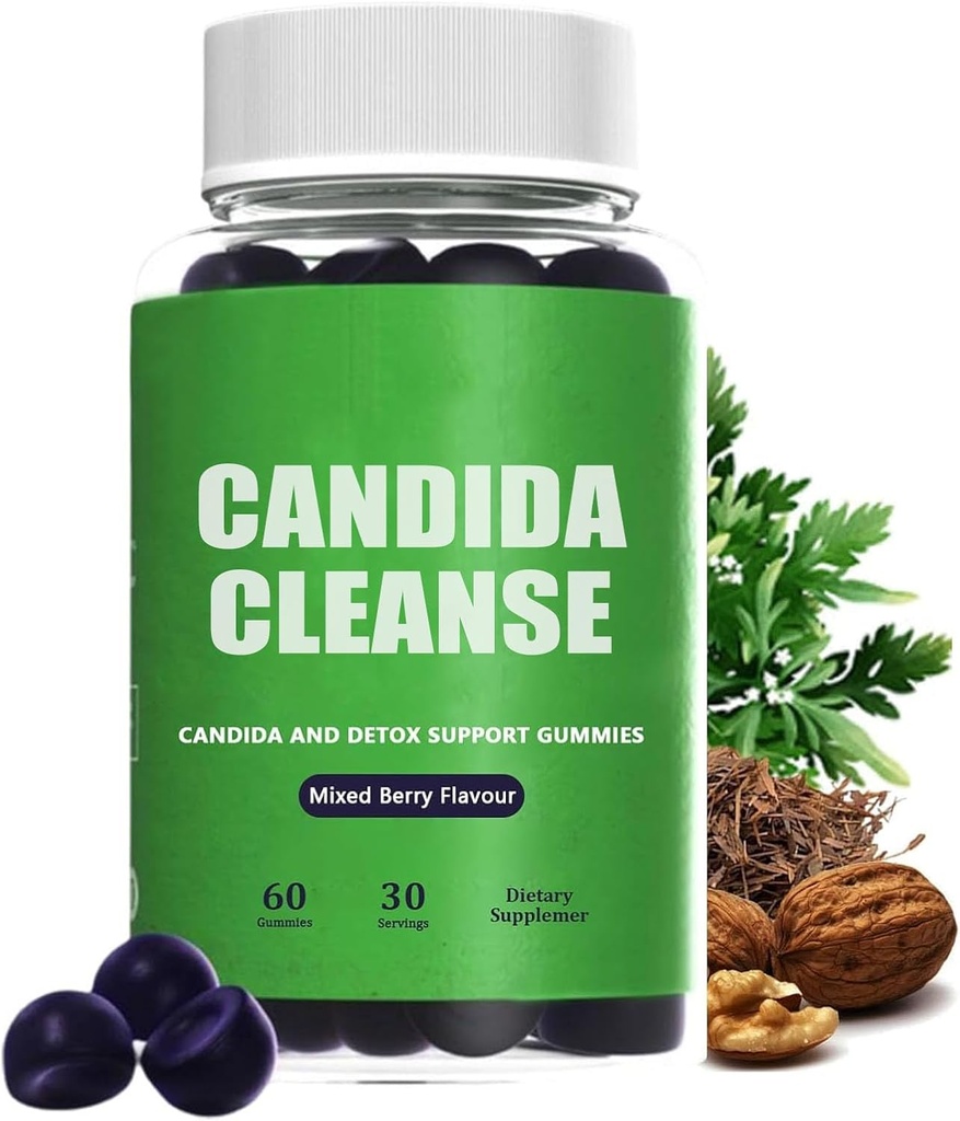 Candida Cleanse, Candida and Detox Support Gummies, 10-in-1 Advanced Formula с Black Walnut, PAU D'Arco & Wormwood, Non-GMO 60 Gummies