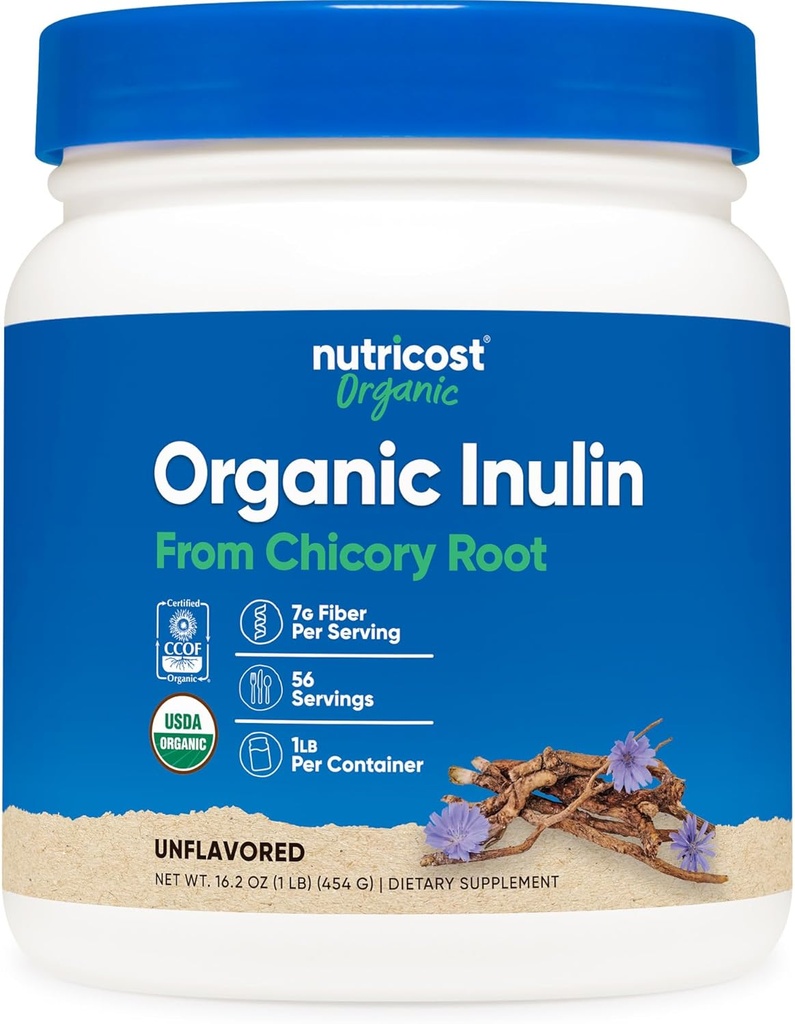 Nutricost Organic Inulin milteliai 1LB (454 Gramai) 7 Gramai Fiber per Serving - iš Chicory Root - Sertifikuota USDA Organic