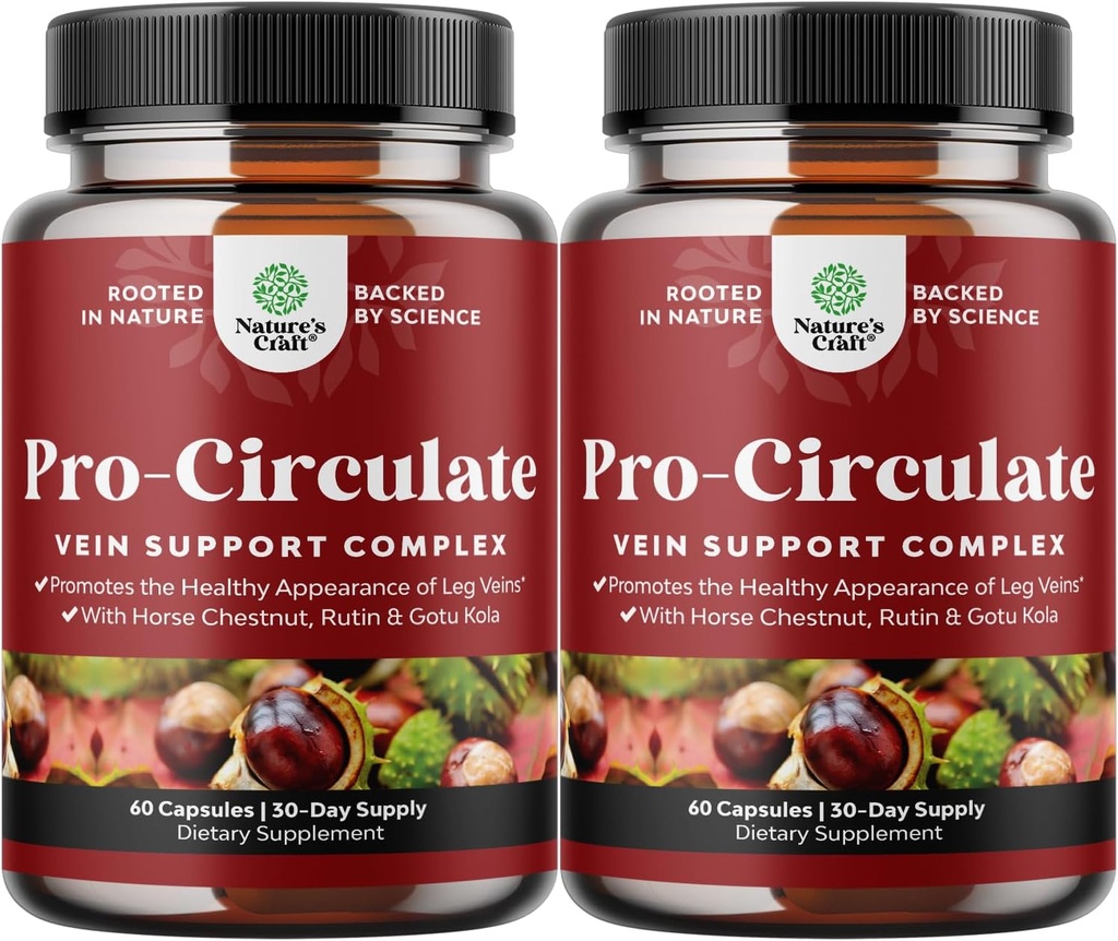 Vein Support Supplements Jalg ja veenid - Täielik keha tsirkulatsiooni täiendus Spider & Varicose veenid ja täiustatud voolu Horse Kastan Extract & Flavonoidid - Vegan Non-GMO Mini Caps (2 kuu)