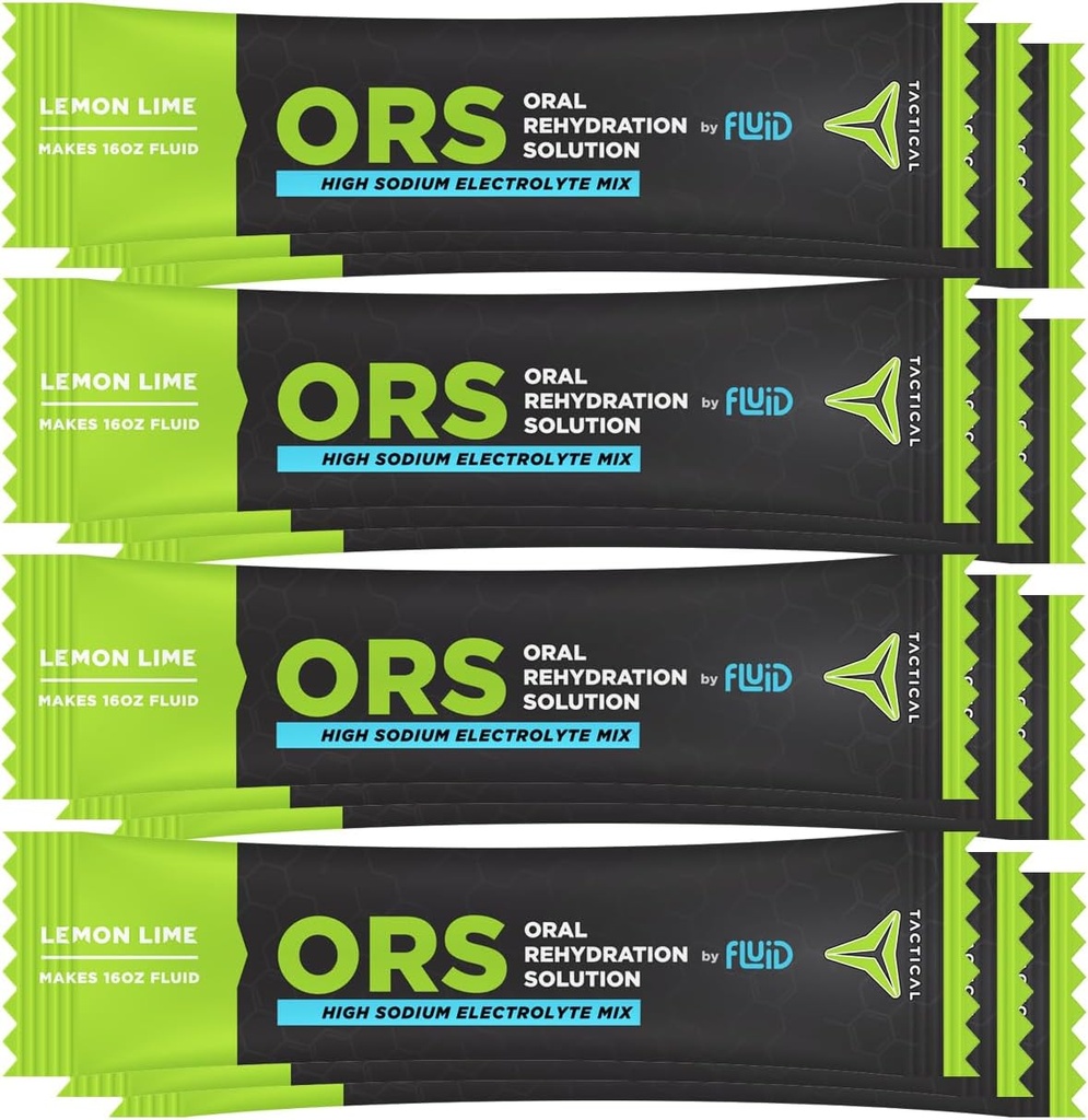 Fluid Tactical - OrS (Oral Rehydration Solution), Recover Faster, Extreme Dehydration Electrolytes, 12pack (Lemon Lime)