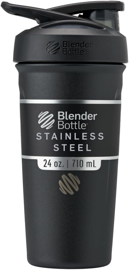 BlenderBattle Strada Shaker Cup Geïsoleerde roestvrij stalen waterfles met draad Whisk, 24-Ounce, zwart