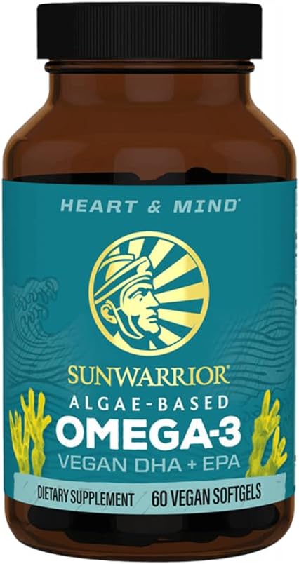 Sunwarrior Vegan Omega 3 DHA & EPA Supliment ulei alge preferat Alternative la Fish Oil Supports Brain Eye Joint & Heart Health (60 Count)